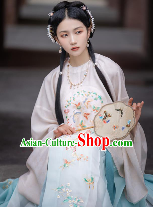 Top Chinese Traditional Ming Dynasty Nobility Female Hanfu Apparels Ancient Patrician Lady Historical Costumes Blouse and Horse Face Skirt Complete Set