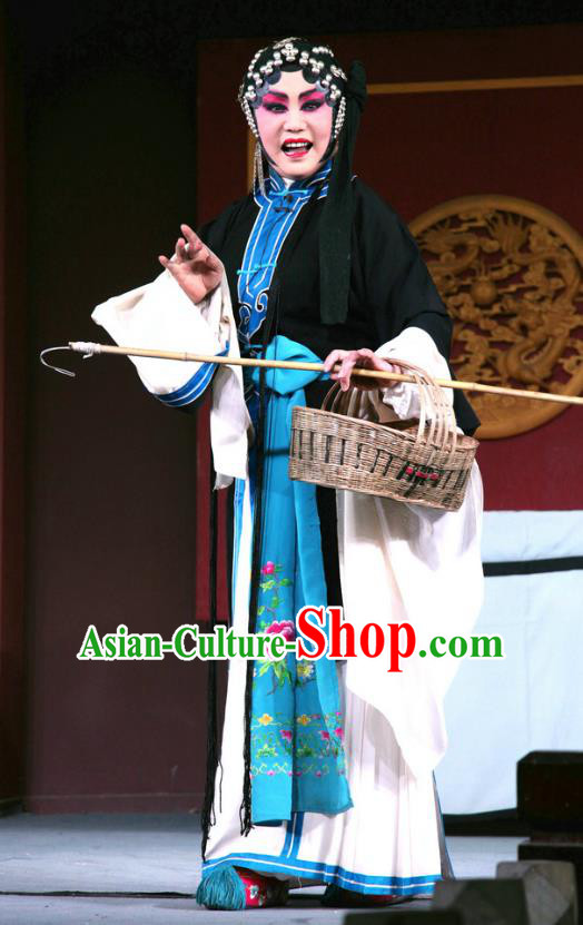 Chinese Sichuan Opera Highlights Distress Maiden Garment Costumes and Headdress Qiu Hu Xi Qi Traditional Peking Opera Tsing Yi Dress Diva Luo Meiying Apparels