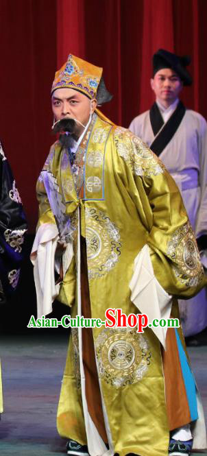 Chinese Sichuan Opera Elderly Male Apparels Costumes and Headpieces Peking Opera Highlights Old Man Garment Landlord Golden Clothing