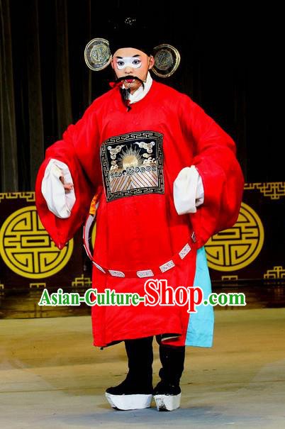 Chinese Sichuan Opera Clown Apparels Costumes and Headpieces Peking Opera Highlights Official Garment Magistrate Zhao Chong Clothing