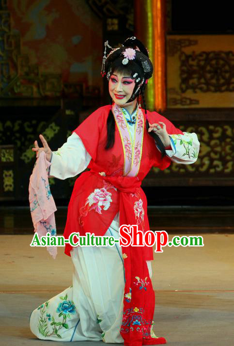 Chinese Sichuan Opera Highlights Maid Lady Garment Costumes and Headdress En Chou Ji Traditional Peking Opera Young Beauty Dress Actress Qian Suyun Apparels