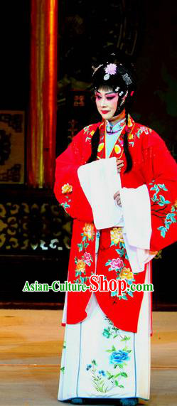 Chinese Sichuan Opera Highlights Diva Qian Suyun Garment Costumes and Headdress En Chou Ji Traditional Peking Opera Hua Tan Red Dress Actress Apparels