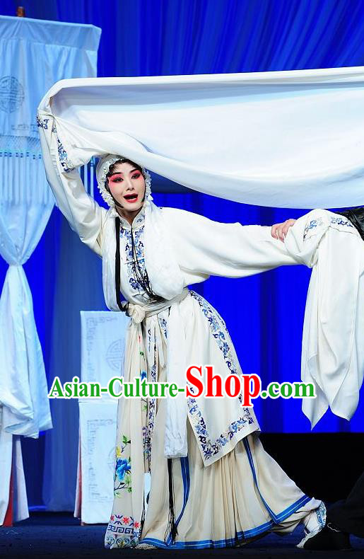 Chinese Sichuan Opera Highlights Tsing Yi Garment Costumes and Headdress Wu Song Traditional Peking Opera Distress Woman Dress Young Female Pan Jinlian Apparels