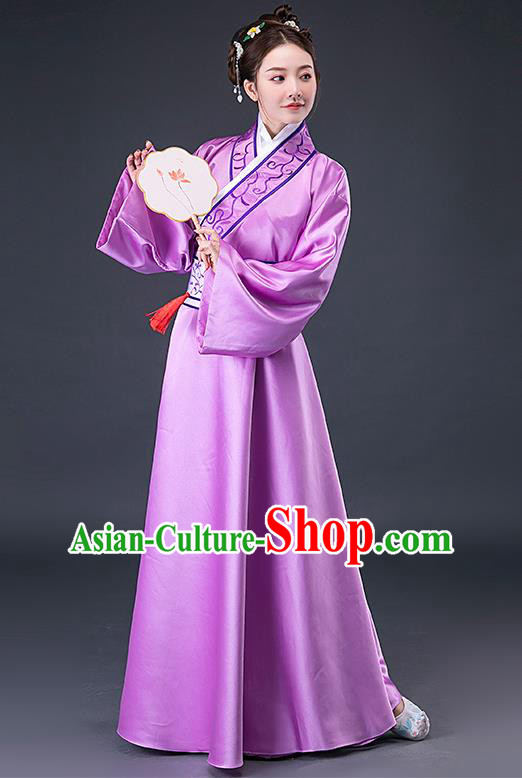 Traditional Chinese Han Dynasty Court Maid Purple Hanfu Dress Apparels Ancient Drama Palace Lady Historical Costumes for Women