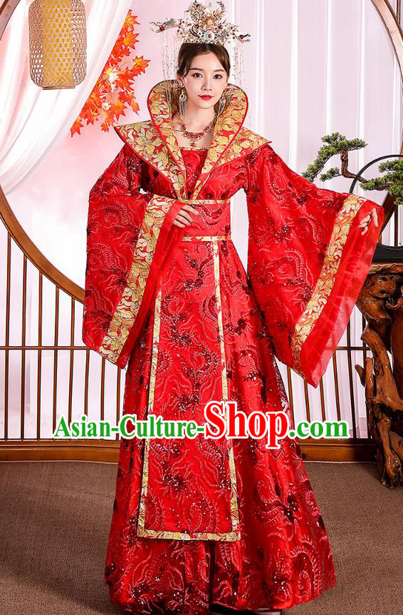 Traditional Chinese Ancient Drama Royal Princess Red Hanfu Dress Apparels Tang Dynasty Court Queen Historical Costumes