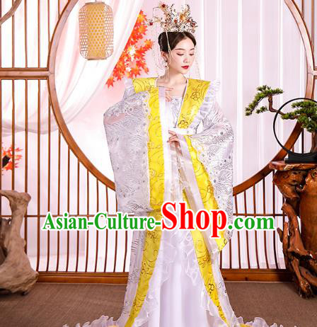 Chinese Ancient Drama Imperial Consort White Hanfu Dress Apparels Traditional Tang Dynasty Palace Lady Historical Costumes Complete Set