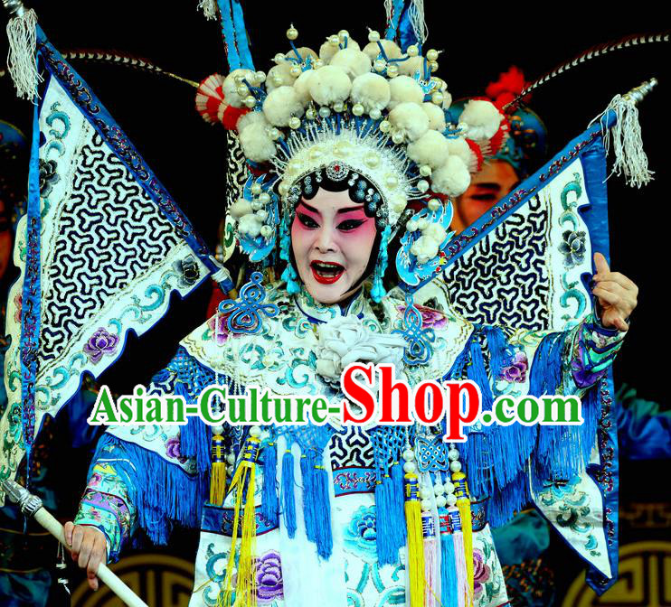 Chinese Sichuan Opera Highlights Female General Tao Sanchun Garment Costumes and Headdress Zhan Huang Pao Traditional Peking Opera Tao Ma Tan Dress Apparels