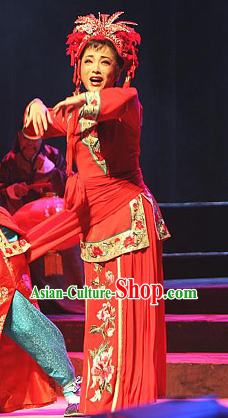 Chinese Sichuan Highlights Opera Bride Jin Zi Garment Costumes and Headdress Traditional Peking Opera Actress Dress Young Woman Apparels