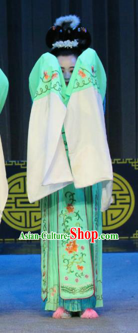 Chinese Sichuan Highlights Opera Young Lady Garment Costumes and Headdress Lady Macbeth Traditional Peking Opera Green Dress Maidservant Apparels