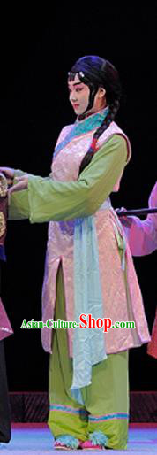 Chinese Sichuan Highlights Opera Maid Lady Garment Costumes and Headdress Legend of Chen Mapo Traditional Peking Opera Servant Girl Dress Apparels