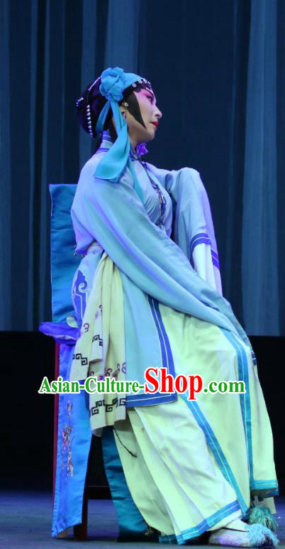 Chinese Sichuan Opera Highlights Distress Maiden Garment Costumes and Headdress Bai Mian Hu Xiao Fang Traditional Peking Opera Young Female Dress Diva Geng Niang Apparels