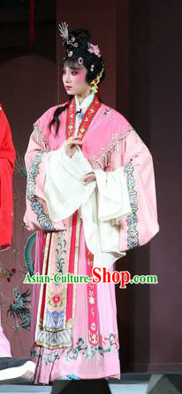 Chinese Sichuan Opera Highlights Rich Lady Hu Ailian Garment Costumes and Headdress Hu Lian Nao Chai Traditional Peking Opera Hua Tan Pink Dress Young Beauty Apparels