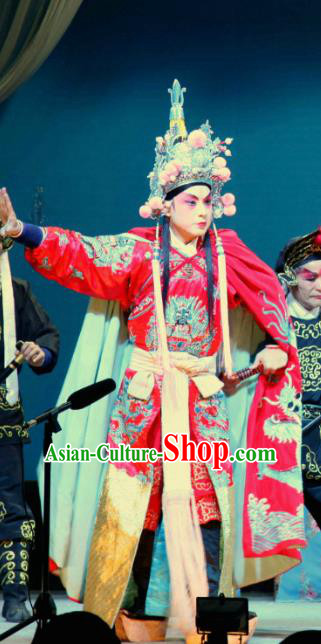 Xian He Ridge Chinese Sichuan Opera Martial Male Apparels Costumes and Headpieces Peking Opera Highlights Takefu Garment Swordsman Zuo Liangyu Clothing