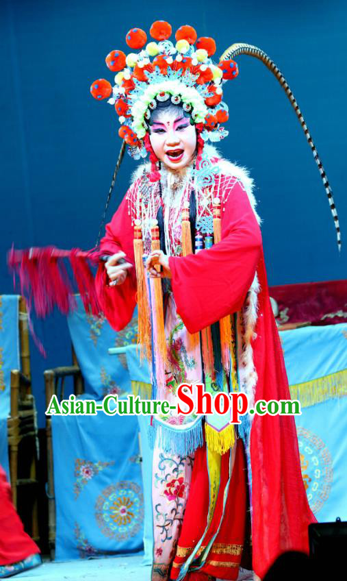 Chinese Sichuan Highlights Opera Martial Female Garment Costumes and Headdress Xian He Ridge Traditional Peking Opera Wu Dan Dress Diva Hua Zhongkui Apparels