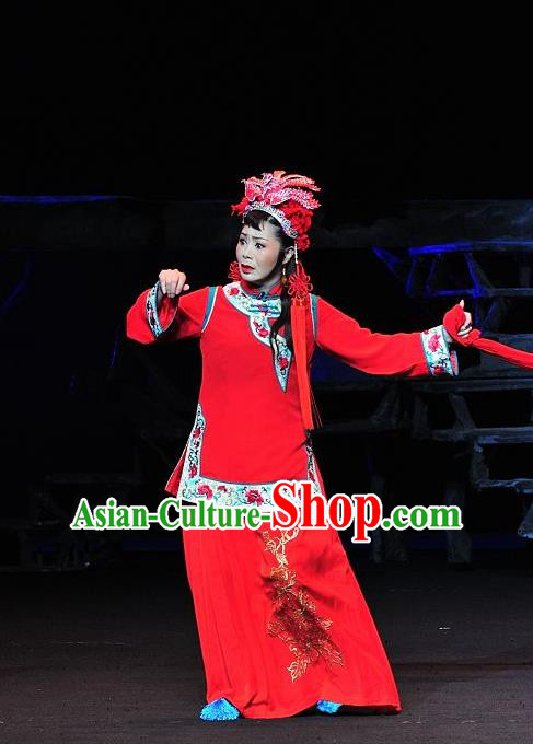 Chinese Sichuan Highlights Opera Bride Garment Costumes and Headdress Jin Zi Traditional Peking Opera Actress Dress Young Female Jin Zi Wedding Apparels