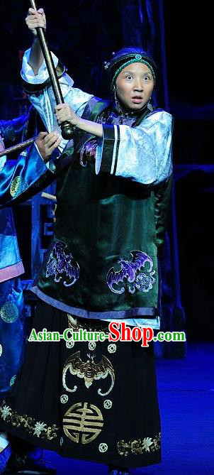 Chinese Sichuan Highlights Opera Elderly Female Garment Costumes and Headdress Jin Zi Traditional Peking Opera Dame Dress Landlord Shiva Apparels