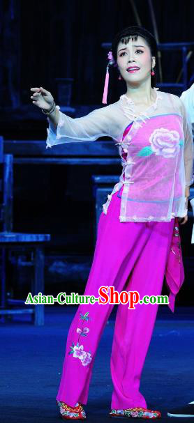 Chinese Sichuan Highlights Opera Young Mistress Garment Costumes and Headdress Jin Zi Traditional Peking Opera Diva Jin Zi Rosy Dress Apparels