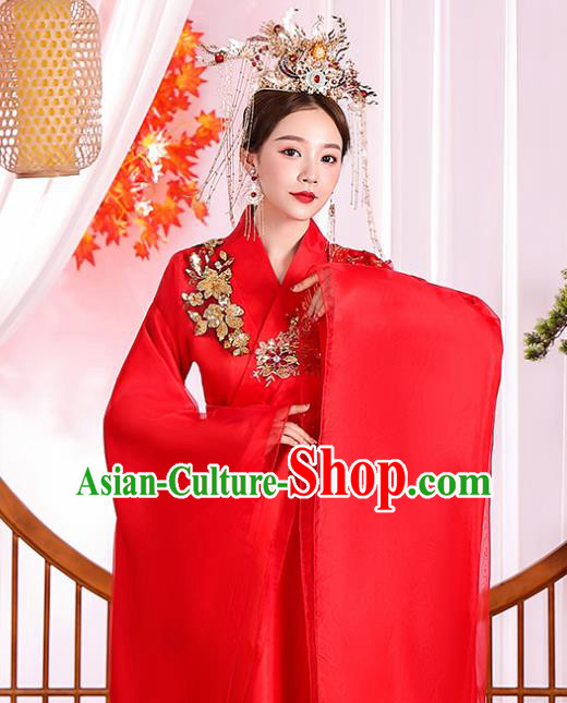 Chinese Ancient Drama Imperial Consort Red Hanfu Dress Apparels Traditional Tang Dynasty Noble Woman Historical Costumes Complete Set