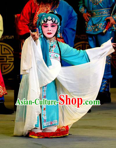 Chinese Sichuan Highlights Opera Distress Maiden Garment Costumes and Headdress Da Pan Mountain Traditional Peking Opera Young Female Zhang Yueying Dress Apparels
