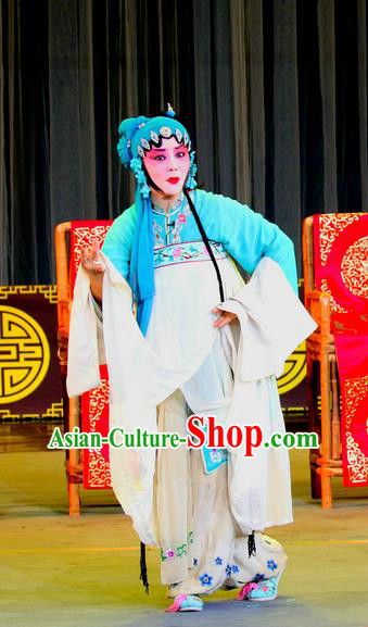 Chinese Sichuan Highlights Opera Distress Maiden Garment Costumes and Headdress Da Pan Mountain Traditional Peking Opera Young Female Zhang Yueying Dress Apparels