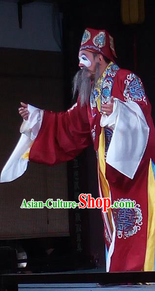 La Lang Pei Chinese Sichuan Opera Landlord Wang Apparels Costumes and Headpieces Peking Opera Highlights Old Man Garment Clown Clothing