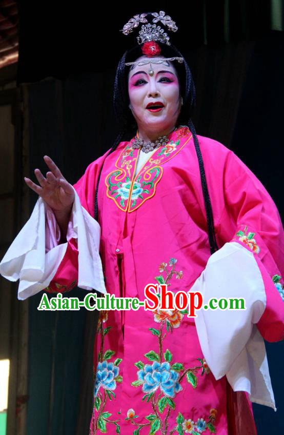 Chinese Sichuan Highlights Opera Pantaloon Garment Costumes and Headdress Legend of Liu Yuniang Traditional Peking Opera Dame Dress Noble Female Apparels