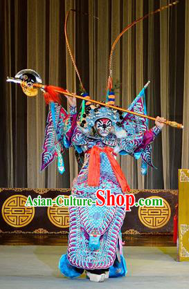 Jie Cao Bao Chinese Sichuan Opera Military Officer Apparels Costumes and Headpieces Peking Opera Highlights General Du Hui Garment Armor Clothing with Flags