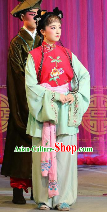 Chinese Sichuan Highlights Opera Xiaodan Xiao Ju Garment Costumes and Headdress Hua Wenfang Qiang Qin Traditional Peking Opera Young Lady Dress Maidservant Apparels