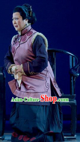 Chinese Hebei Clapper Opera Elderly Woman Garment Costumes and Headdress Bei Guo Jia Ren Traditional Bangzi Opera Laodan Dress Pantaloon Apparels