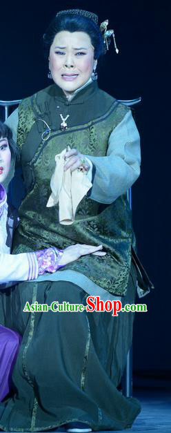 Chinese Hebei Clapper Opera Dame Garment Costumes and Headdress Bei Guo Jia Ren Traditional Bangzi Opera Pantaloon Dress Elderly Female Apparels