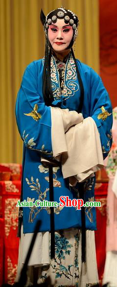 Chinese Hebei Clapper Opera Tsing Yi Garment Costumes and Headdress Wang Baochuan Traditional Bangzi Opera Distress Maiden Dress Young Female Apparels
