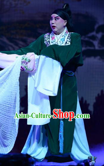 Liu Lanzhi Chinese Bangzi Opera Distress Male Jiao Zhongqing Apparels Costumes and Headpieces Traditional Hebei Clapper Xiaosheng Garment Scholar Green Clothing
