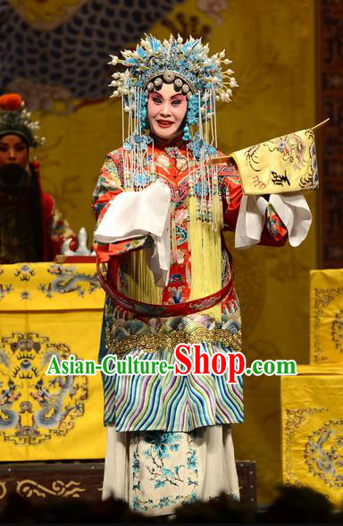 Chinese Hebei Clapper Opera Queen Garment Costumes and Headdress Wang Baochuan Traditional Bangzi Opera Actress Dress Empress Apparels