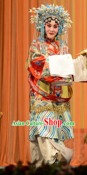 Chinese Hebei Clapper Opera Queen Garment Costumes and Headdress Wang Baochuan Traditional Bangzi Opera Actress Dress Empress Apparels