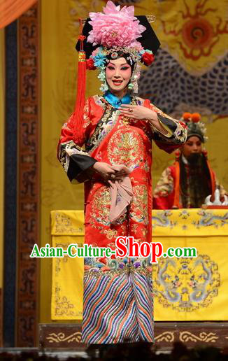 Chinese Hebei Clapper Opera Princess Daizhan Garment Costumes and Headdress Wang Baochuan Traditional Bangzi Opera Imperial Consort Dress Hua Tan Apparels
