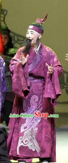 Luo Xiahong Chinese Sichuan Opera Chou Role Apparels Costumes and Headpieces Peking Opera Highlights Clown Garment Wine Red Clothing