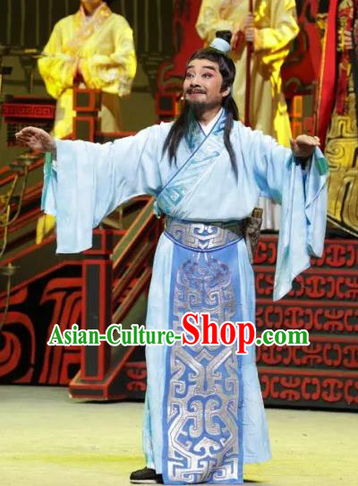Luo Xiahong Chinese Sichuan Opera Astronomer Apparels Costumes and Headpieces Peking Opera Highlights Scholar Garment Blue Clothing
