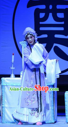 Chinese Hebei Clapper Opera Young Female Garment Costumes and Headdress Zhen Zhu Shan Traditional Bangzi Opera Hua Tan Lilac Dress Actress Apparels