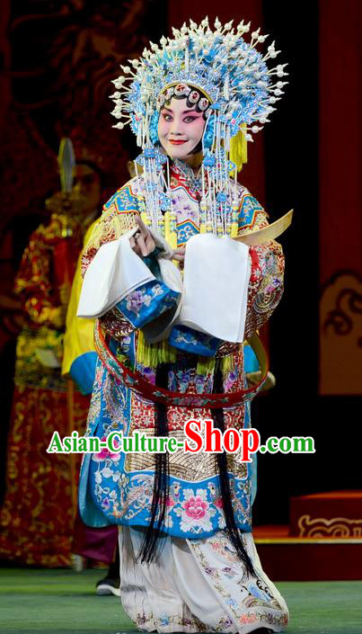 Chinese Hebei Clapper Opera Diva Garment Costumes and Headdress Wang Baochuan Traditional Bangzi Opera Imperial Empress Dress Queen Apparels