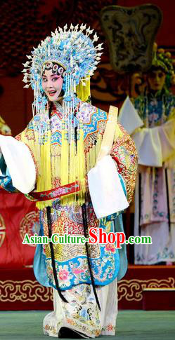 Chinese Hebei Clapper Opera Diva Garment Costumes and Headdress Wang Baochuan Traditional Bangzi Opera Imperial Empress Dress Queen Apparels