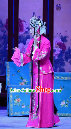 Chinese Hebei Clapper Opera Diva Garment Costumes and Headdress Zhen Zhu Shan Traditional Bangzi Opera Hua Tan Rosy Dress Young Lady Apparels
