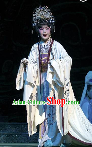 Chinese Hebei Clapper Opera Hua Tan Garment Costumes and Headdress Te Bai City Traditional Bangzi Opera Court Lady Dress Princess Apparels