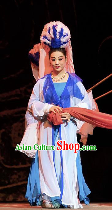 Chinese Hebei Clapper Opera Court Maid Garment Costumes and Headdress Te Bai City Traditional Bangzi Opera Young Lady Dress Xiaodan Apparels