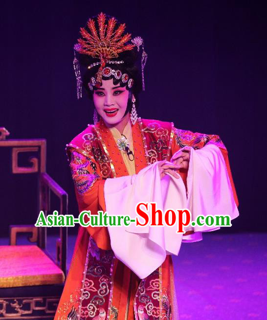 Chinese Hebei Clapper Opera Empress Garment Costumes and Headdress Tai Cheng Liu Traditional Bangzi Opera Hua Tan Dress Queen Apparels