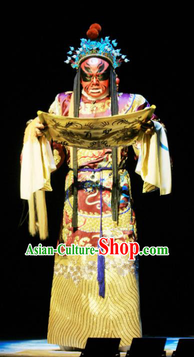 Kou Zhun Chinese Bangzi Opera Painted Role Apparels Costumes and Headpieces Traditional Hebei Clapper Opera Minister Garment Official Clothing