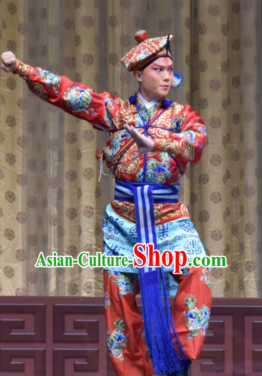Hu Jia Zhuang Chinese Bangzi Opera Martial Male Wang Ying Apparels Costumes and Headpieces Traditional Hebei Clapper Opera Wusheng Garment Swordsman Clothing