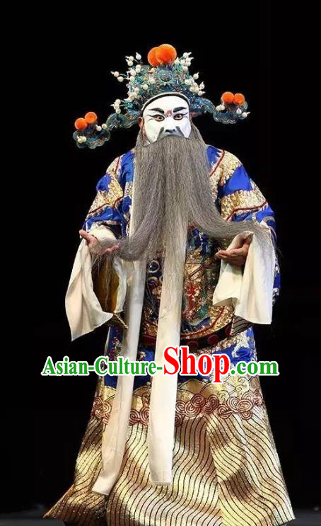Chun Qiu Bi Chinese Bangzi Opera Jing Role Apparels Costumes and Headpieces Traditional Hebei Clapper Opera Laosheng Garment Prime Minister Xu Xianzhi Clothing