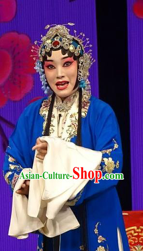 Chinese Hebei Clapper Opera Young Female Garment Costumes and Headdress Chun Qiu Bi Traditional Bangzi Opera Actress Dress Diva Gu Fengying Apparels