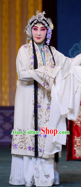 Chinese Hebei Clapper Opera Diva Hu Fenglian Garment Costumes and Headdress The Butterfly Chalice Traditional Bangzi Opera Actress Dress Young Female Apparels