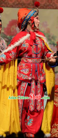 Chinese Hebei Clapper Opera Actress Mu Guiying Garment Costumes and Headdress Yuan Men Zhan Zi Traditional Bangzi Opera Martial Female Dress Wudan Apparels